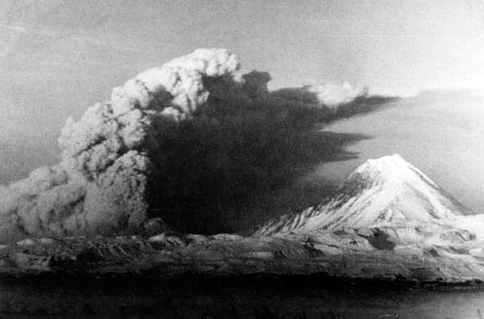 Eruption of Bezymianny volcano.