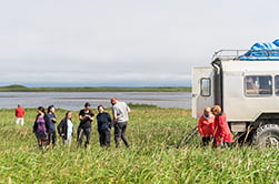 We are driving to Kuril Lake by car.