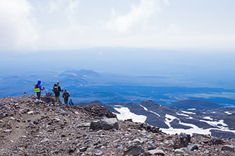 descent to the base camp at the foot of the volcano