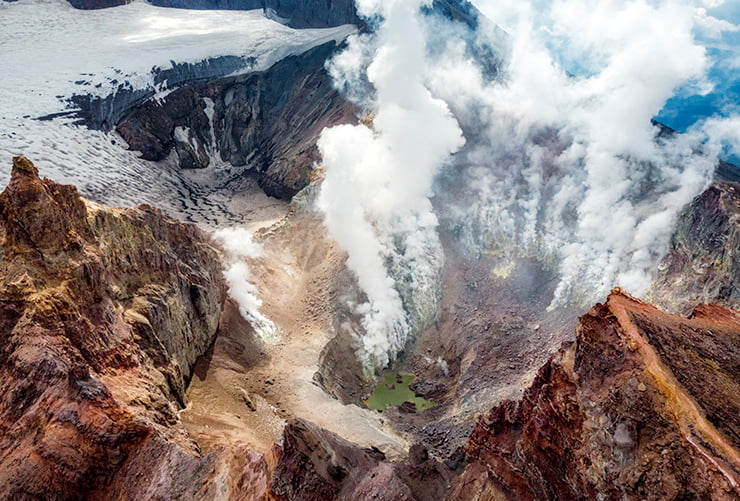 flight over volcanoes in Kamchatka