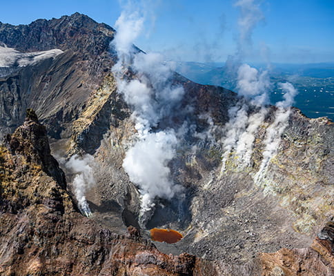 flight over volcanoes in Kamchatka
